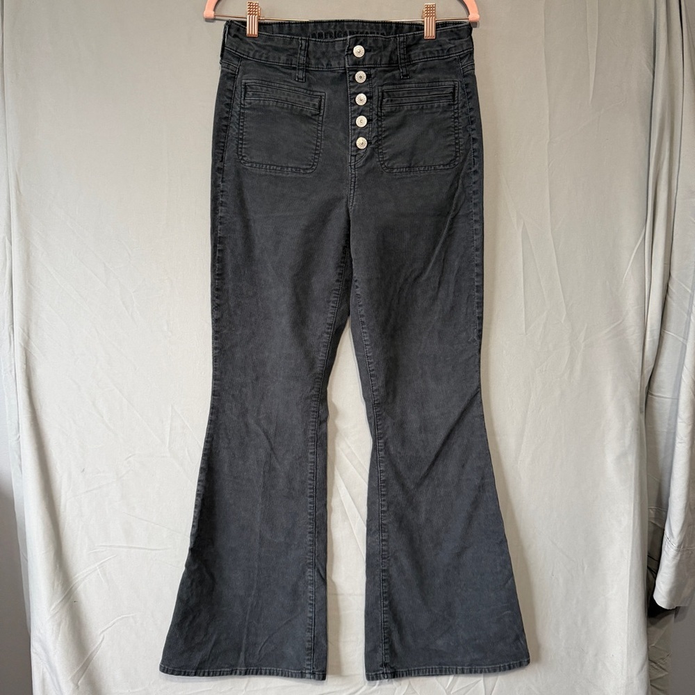 American Eagle Womens Stretch Super Hi Rise Flare Corduroy Pants 8 Grey Hippie